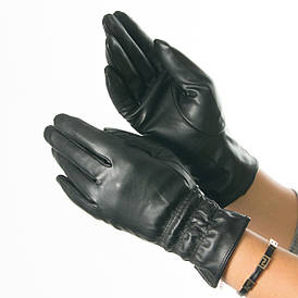 Оптом жіночі рукавички з екошкіри на плюше з жаткою № 19-23-1/4