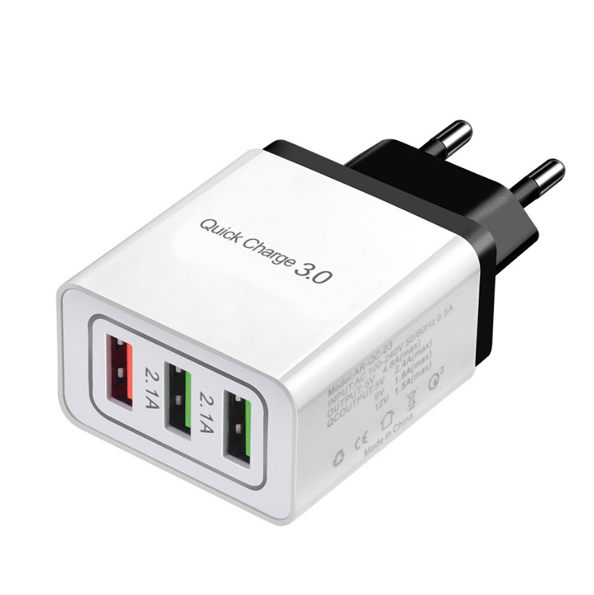 Мережевий зарядний пристрій для швидкого заряджання 3 USB порту QC3.0 зарядний блок зарядний блочок для телефону 8Z