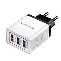Мережевий зарядний пристрій 3 USB порту QC3.0, швидка зарядка для телефону, зарядний блок 8K-3