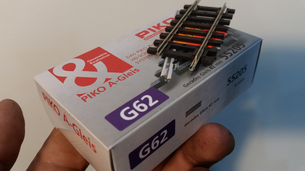 Пряма рейка завдовжки 62 мм G62, PIKO A-Gleis 55205, масштабу 1:87