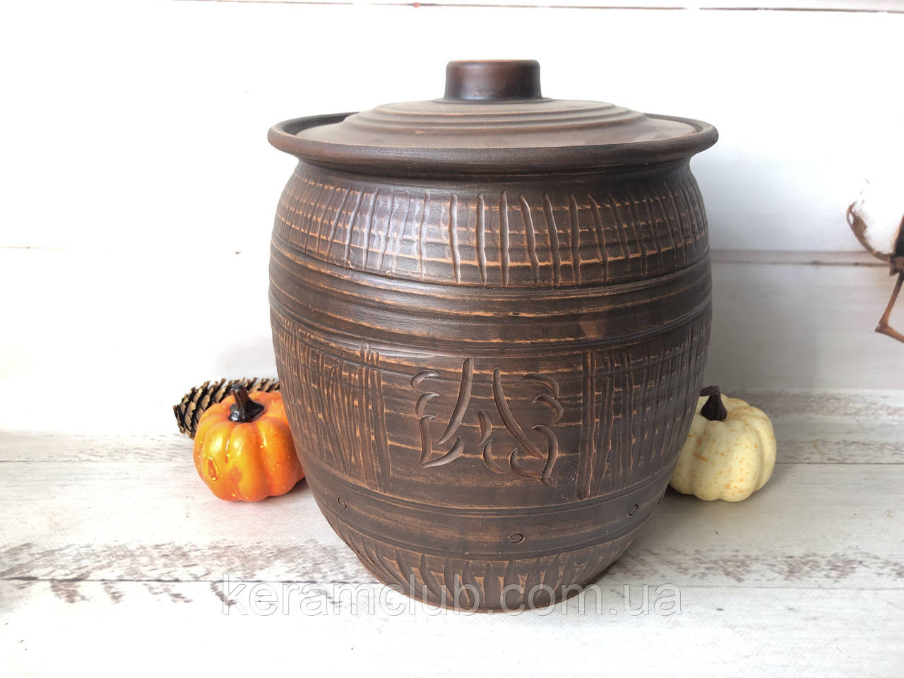 Гончарна бочка з червоної глини Керамклуб 5 л для борошна