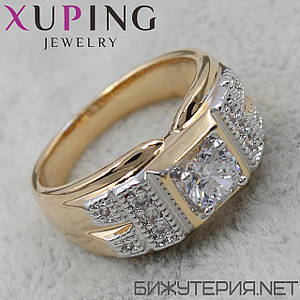 Перстень печатка масивний золотистого кольору Xuping медичне золото декорований стразами 18K