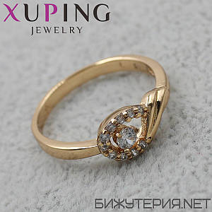 Колечко золотисте тонке Xuping Jewelry крапелька з кристалами медичне золото 18K