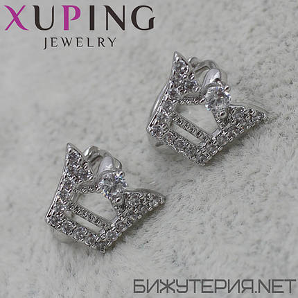 Сережки жіноче медичне золото Xuping Jewelry кільця конго корони з фіанітами 24K, фото 2