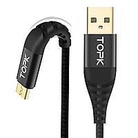 Кабель синхронизации Topk USB (TK42C-VER2) MicroUSB Black 2m 3A нейлоновый для зарядки