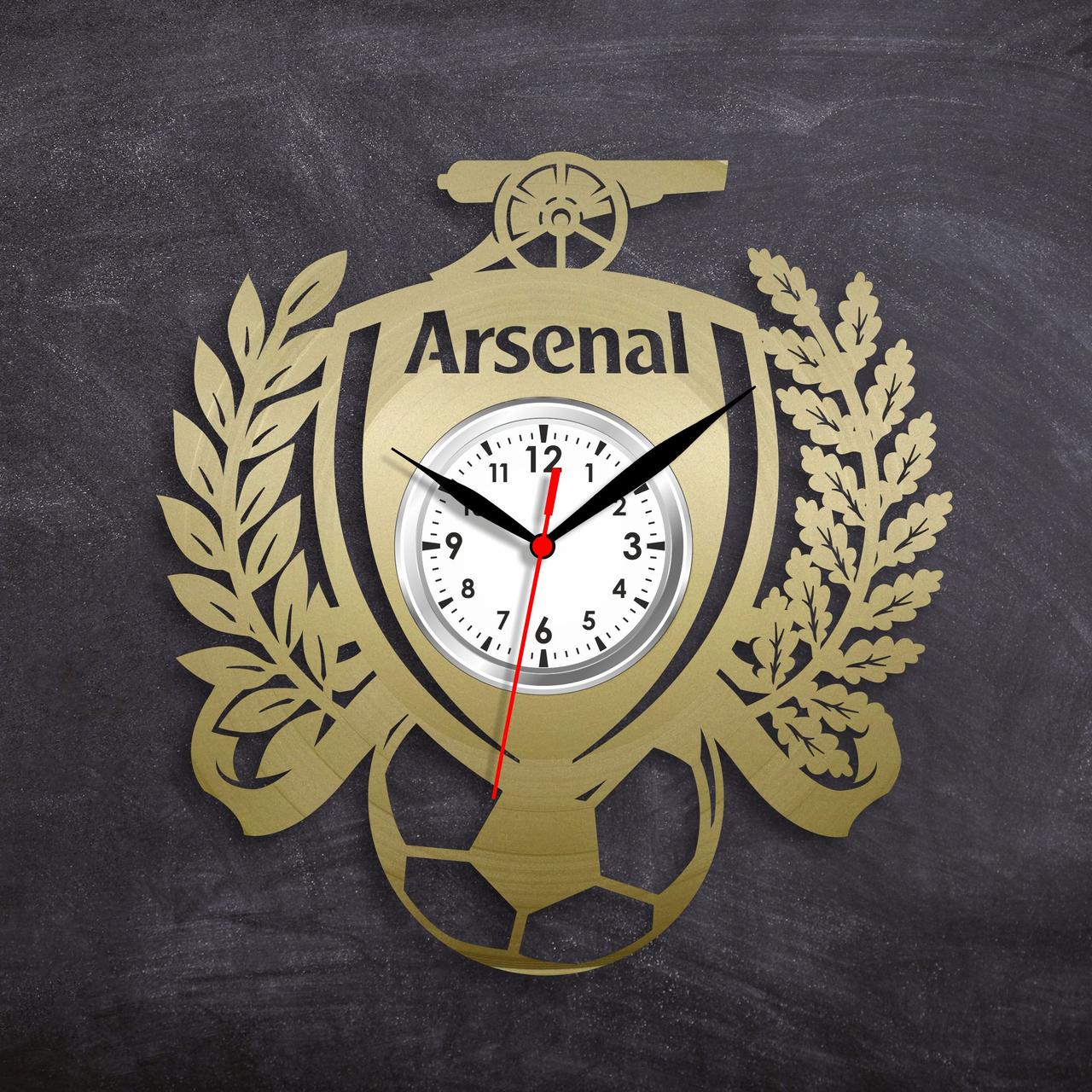 Футбольний клуб Арсенал Годинник із вінілу Арсенал Подарунок для тренера Декор у кабінет Годинника золоті 300 мм, фото 1