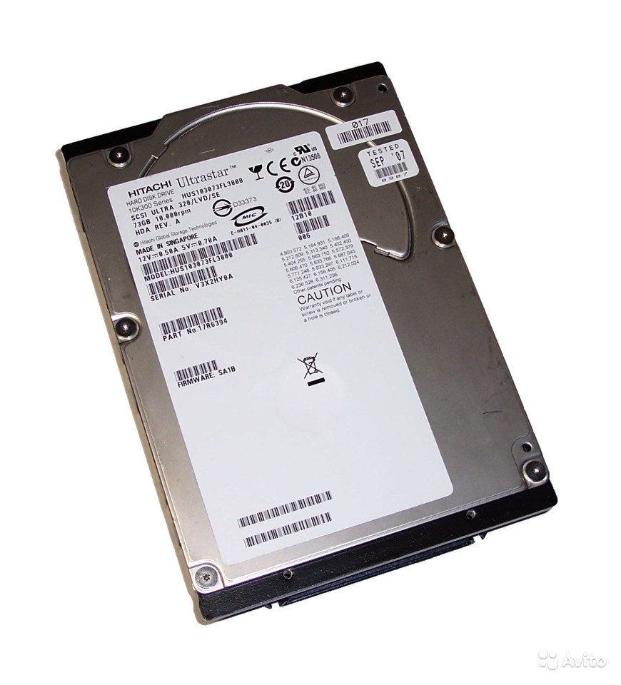 Жесткий диск для сервера Hitachi Ultrastar 73Gb 10000rpm 8MB (HUS103073FL3800) 3.5" SCSI Ultra320 (80 pin)