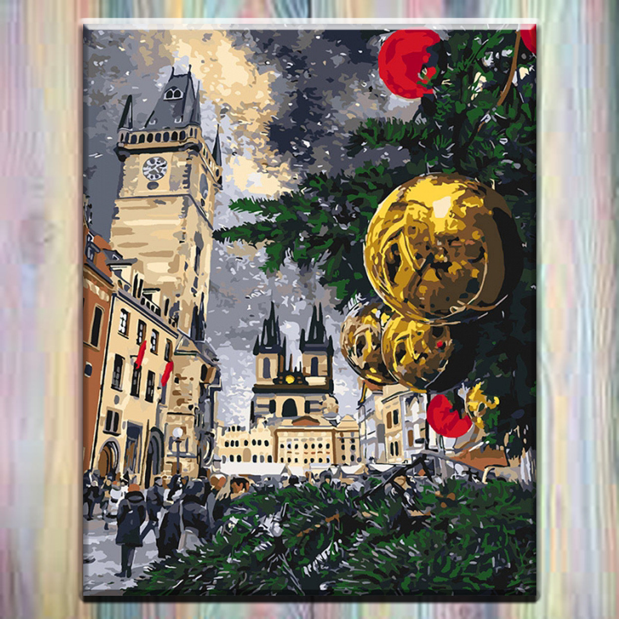 Картина за номерами без коробки, полотно на підрамнику, Міський пейзаж "Різдвяні канікули" 50*40 см