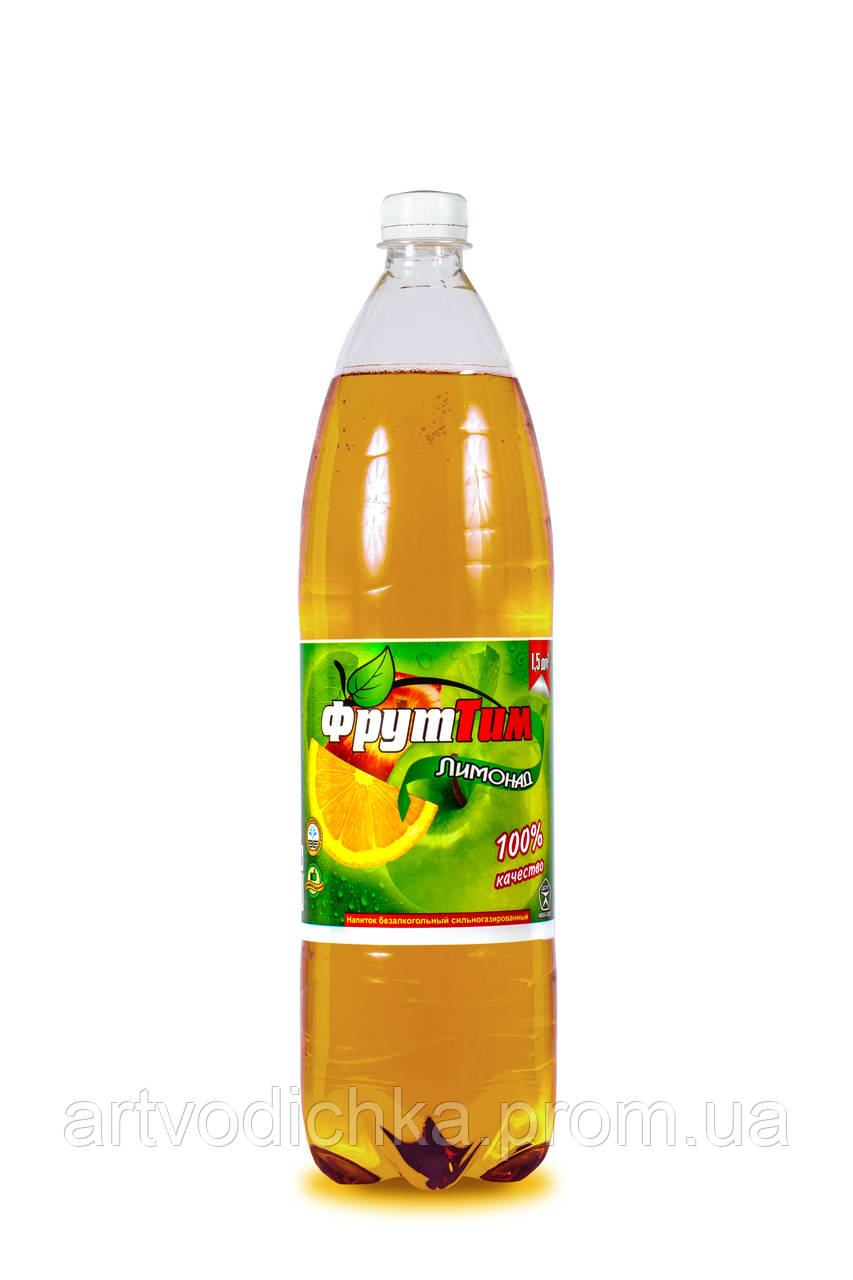 Напій безалкогольний сильногазований "ФрутТим" Лимонад 1,5 л, на основі артезіанської води