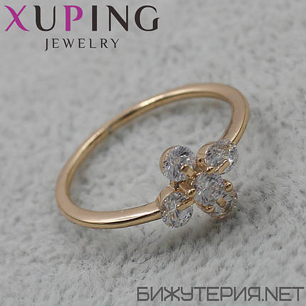 Колечко золотисте тонке Xuping Jewelry квіточок із кришталевими камінчиками медичне золото 18K, фото 2