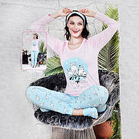 Розмір S (42-44). Жіночий костюм для дому, рожево-блакитна піжама, 100% котон, кофта, штани, капці, Туреччина