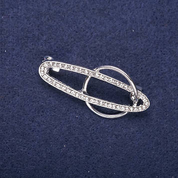 Знижка! Брошка Акцент Орбіта білі стрази 43х20мм сріблястий метал