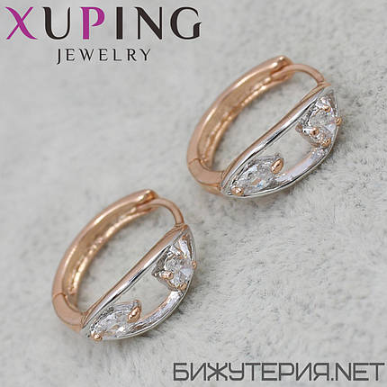 Сережки кільця конго жіночі комбіновані золотистого кольору Xuping Jewelry з камінцями 18K, фото 2
