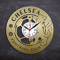 Часы цвета золота Футбольный клуб Челси Часы настенные виниловые Футбол Логотип клубу Челси Часы для офиса