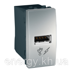 Розетка USB - 5V DC 1A (1-мод.) Алюминий Unica Top MGU3.428.30