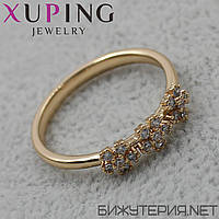 Кольцо золотистое тонкое Xuping Jewelry цветочки с кристаллами медицинское золото 18K
