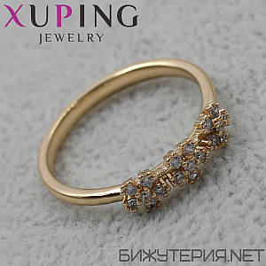 Кільце золотисте тонке Xuping Jewelry квіточки з кристалами медичне золото 18K