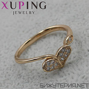 Колечко золотисте тонке Xuping Jewelry у формі сердечка з кристалами медичне золото 18K