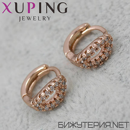 Серьги золотистого кольору Xuping Jewelry застібка-кільцю зі стразами 18K, фото 2