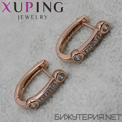 Серьги золотистого кольору Xuping Jewelry Англійський замок з камушками 24K, фото 2
