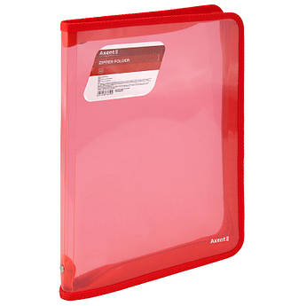 Папка на блискавці А4, червона прозора Axent 1801-24-A
