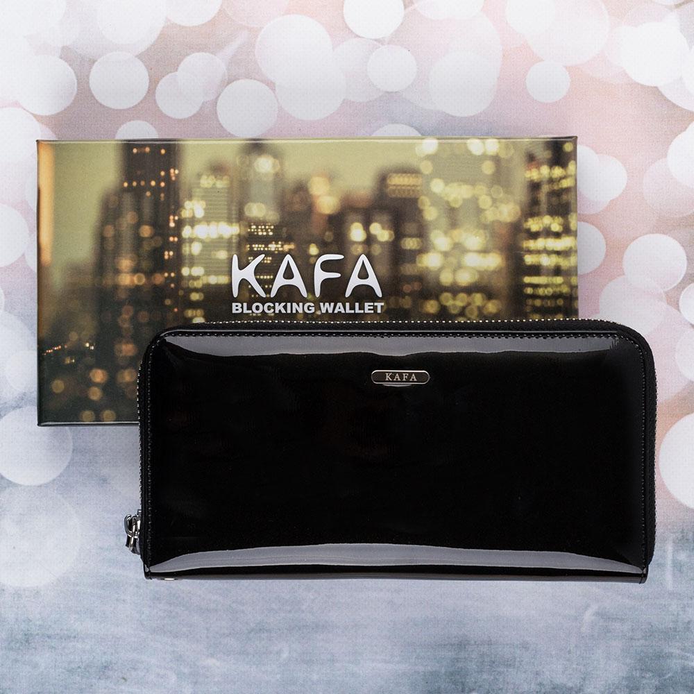 Гаманець жіночий шкіряний лаковий Kafa з RFID захистом (BC74 black)