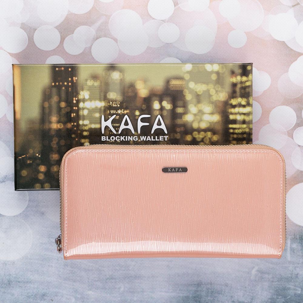 Гаманець жіночий шкіряний лаковий Kafa з RFID захистом (BC74 pink)
