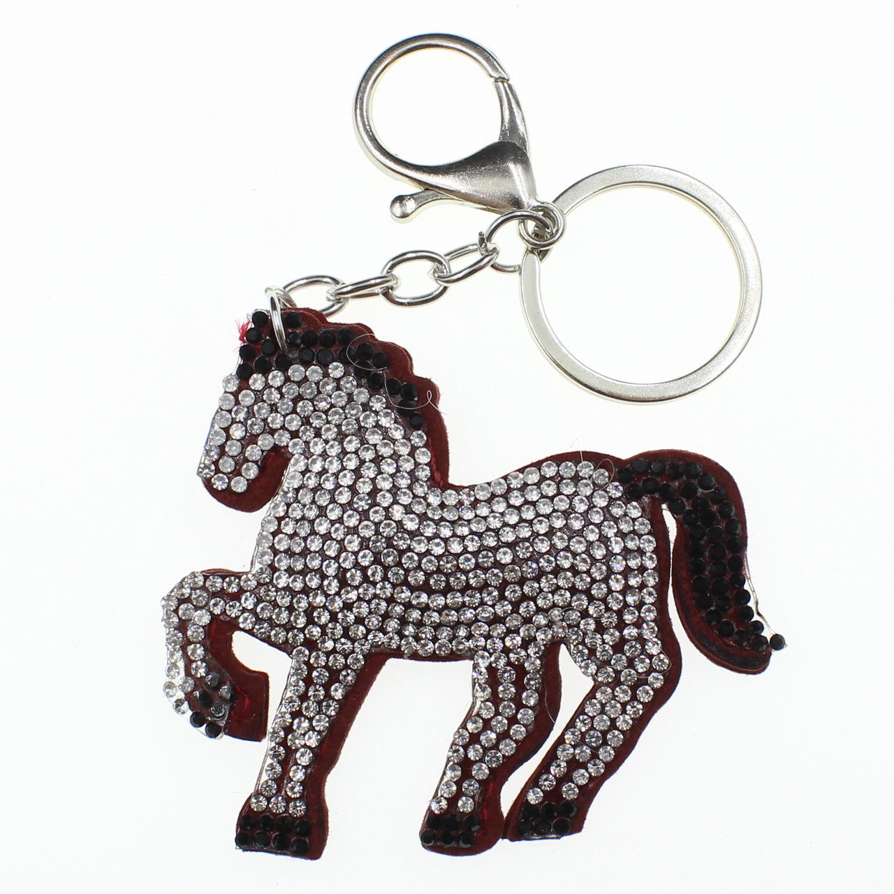 Брелок со Стразами Серебряный Лошадка Цвет Бело Красная 8,5х7,5 См ...
