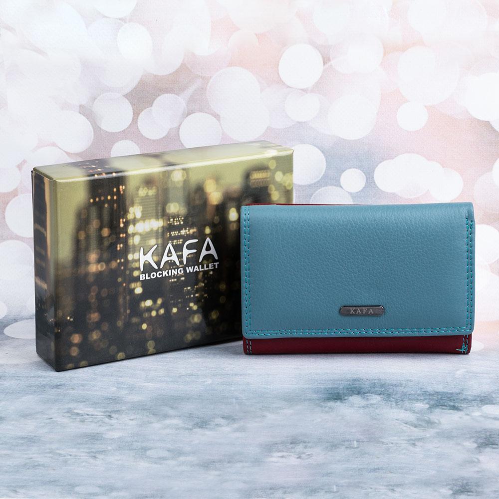 Гаманець жіночий шкіряний Kafa з RFID захистом (418 sky blue-wine red)
