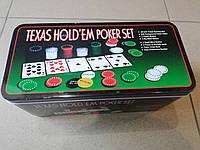 Покерный набор на 200 фишек с номиналом + сукно (жестяная коробка)