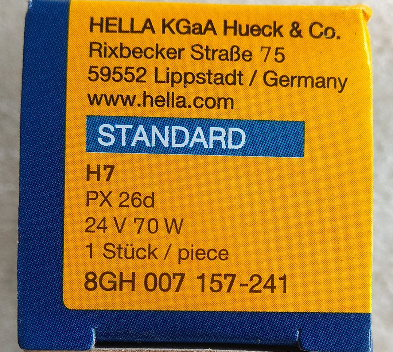 Лампа галогенова Hella H7 24v 70w