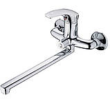 Змішувач для ванної з поворотним довгим виливом 35 см одноважільний з душем CR Riva EURO, фото 2