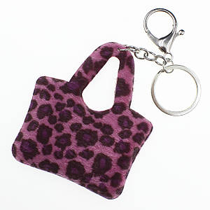 Брелок м'який сріблястого кольору тканинний рожева сумочка з леопардовим принтом розмір 7х8,5 см