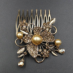 Гребечок золота для волосся з золотими перлинами і камінням метелик 5,5x7,5 см