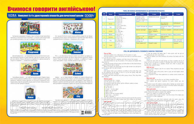 Комплект двосторонніх плакатів Вчимося говорити англійською! Learn to speak English! 1-4 клас (4 шт) (Основа), фото 1