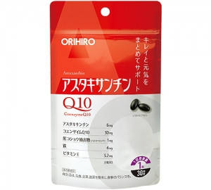 ORIHIRO Астаксантин, Q10, вітамін Е, залізо + біопірен, 30 м'яких капсул на 30 днів