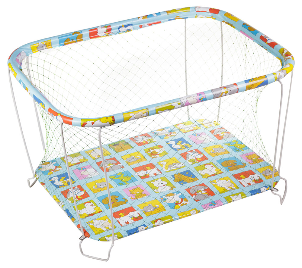 Манеж Qvatro Classic-01 велика сітка блакитний (тварини у квадратах), фото 1