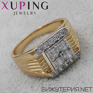 Перстень печатка золотистого кольору Xuping медичне золото декорований камінням 18K