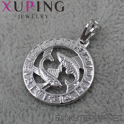 Кулон женский знак зодиака близнецы серебро фирмы Xuping Jewelry медицинское золото диаметр 19 мм, фото 2