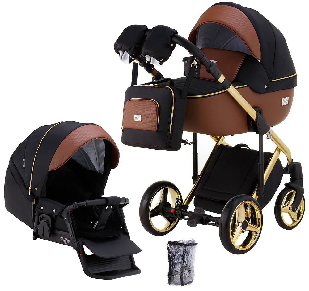 Коляска 2 в 1 Adamex Luciano Polar (Gold) Y800 коричневий (шкіра) - чорний, фото 1