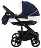 Коляска 2 в 1 Adamex Prince X-34 темно-синій - біла шкіра видавлений рядок) (чорна рама), фото 3