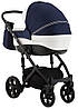 Коляска 2 в 1 Adamex Prince X-34 темно-синій - біла шкіра видавлений рядок) (чорна рама), фото 4