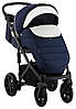 Коляска 2 в 1 Adamex Prince X-34 темно-синій - біла шкіра видавлений рядок) (чорна рама), фото 7