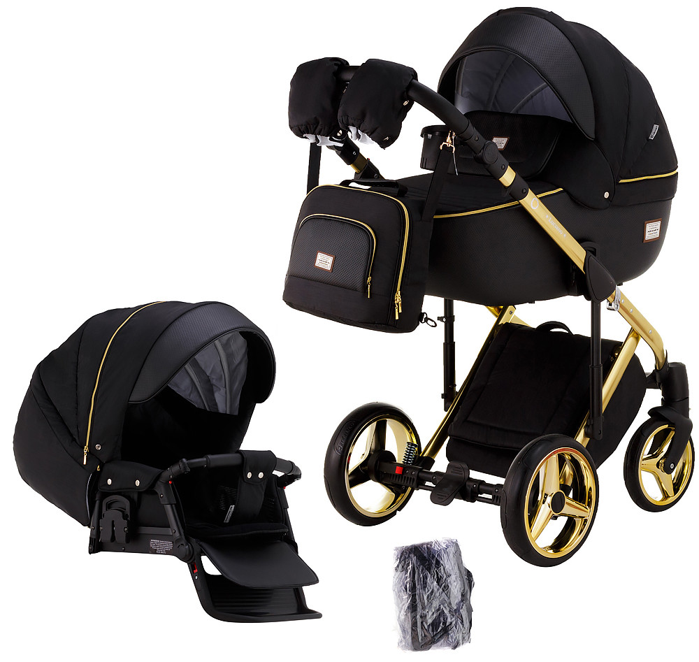 Коляска 2 в 1 Adamex Luciano Polar (Gold) Q85 чорний - чорна шкіра (видавлений точка), фото 1