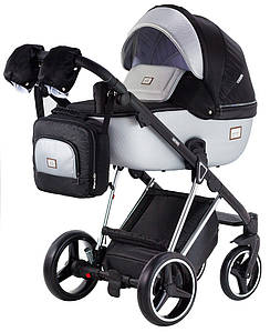 Коляска 2 в 1 Adamex Mimi Polar (Chrome) Y843 чорний (люрикс) - срібло шкіра (видавлений точка)