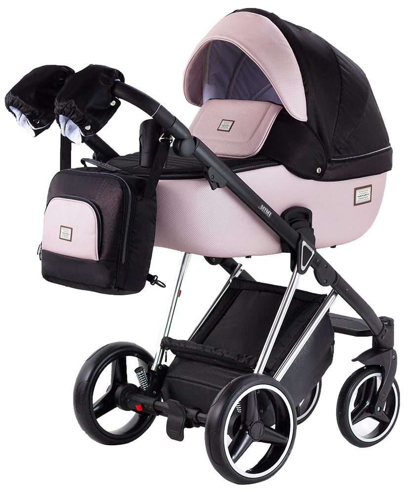 Коляска 2 в 1 Adamex Mimi Polar (Chrome) Y839-A чорний (люрикс) - рожевий (пудра) шкіра (видавлений точка), фото 1