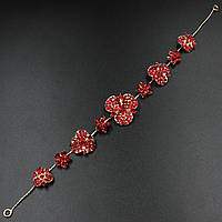 Веточка в прическу для волос металическая золотистая с красными камнями с цветочками 28 см с двумя неведимками