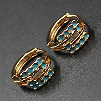 Серьги женские золотистого цвета Xuping Jewelry кольца конго покрыты бирюзовой эмалью 24K