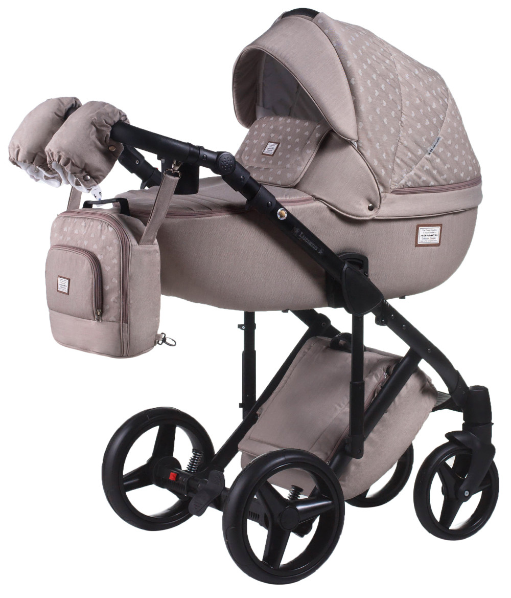 Коляска 2 в 1 Adamex Luciano jeans Y42 капучино (візерунок серця), фото 1