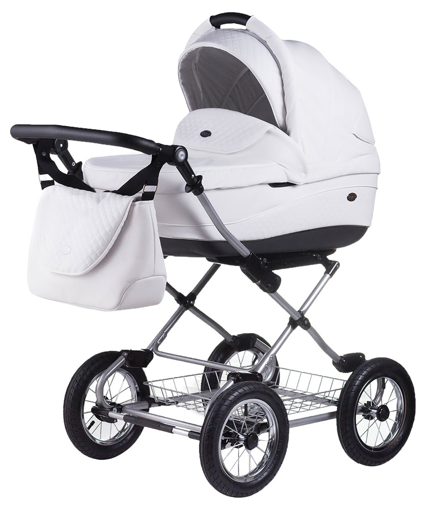 Коляска 2 в 1 класична Roan Emma (12"sery) E17 біла шкіра - біла шкіра (строчка)